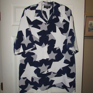 DRAGONFLY STARS Button Down Camp Shirt XL Blue Men